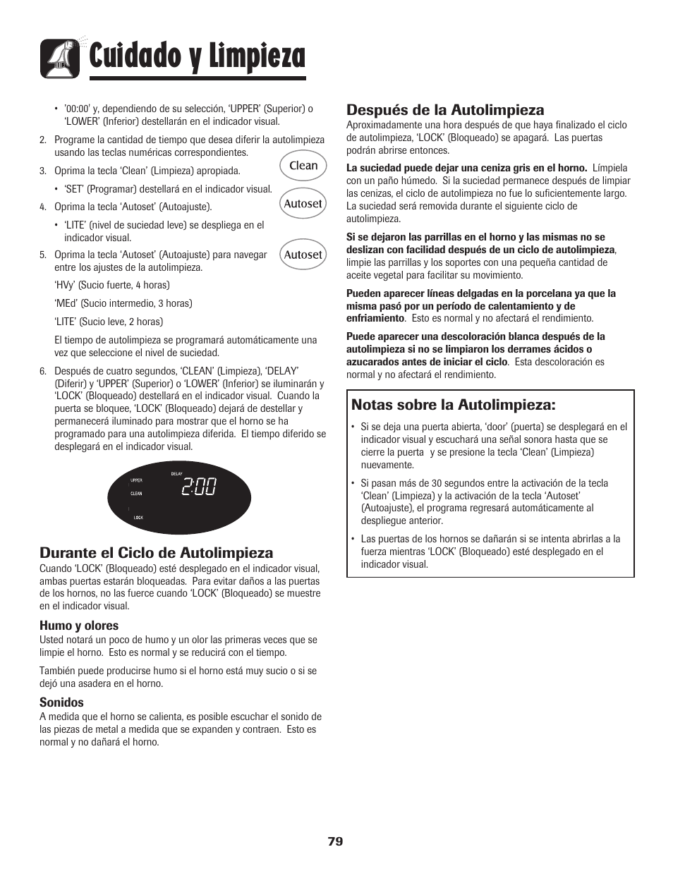 Cuidado y limpieza, Notas sobre la autolimpieza, Después de la autolimpieza | Durante el ciclo de autolimpieza | Maytag 850 Series User Manual | Page 80 / 88