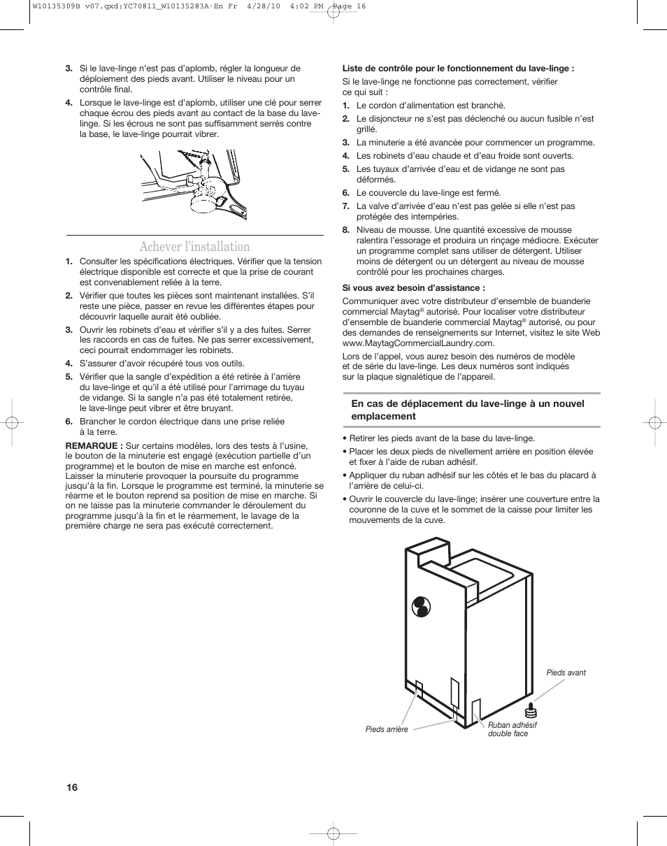 Achever l’installation | Maytag MAT14CS User Manual | Page 16 / 32