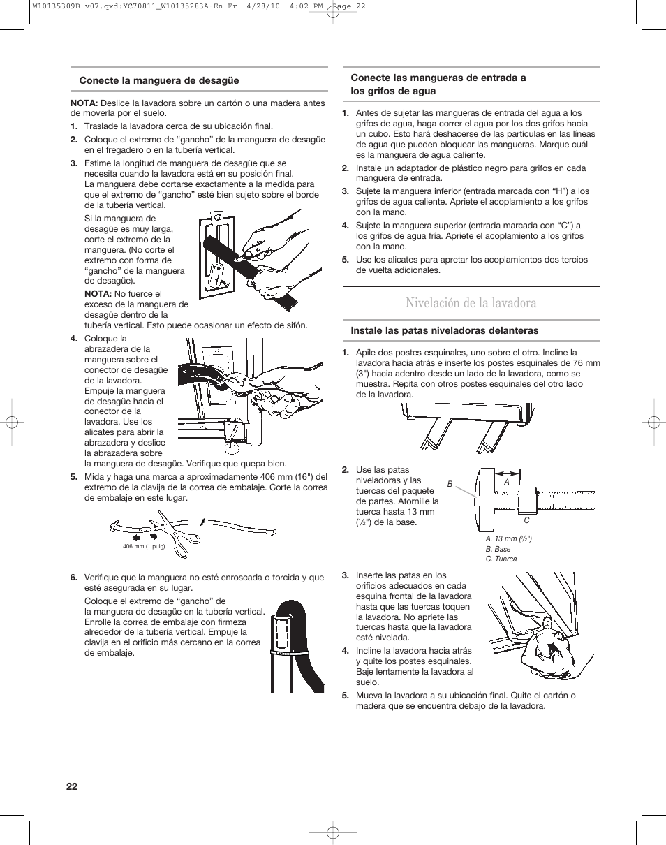 Nivelación de la lavadora | Maytag MAT14CS User Manual | Page 22 / 32
