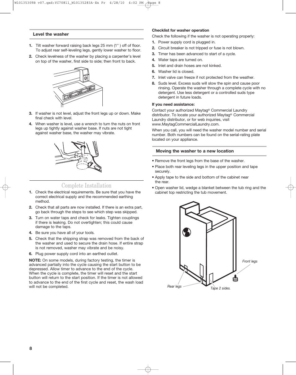 Complete installation | Maytag MAT14CS User Manual | Page 8 / 32