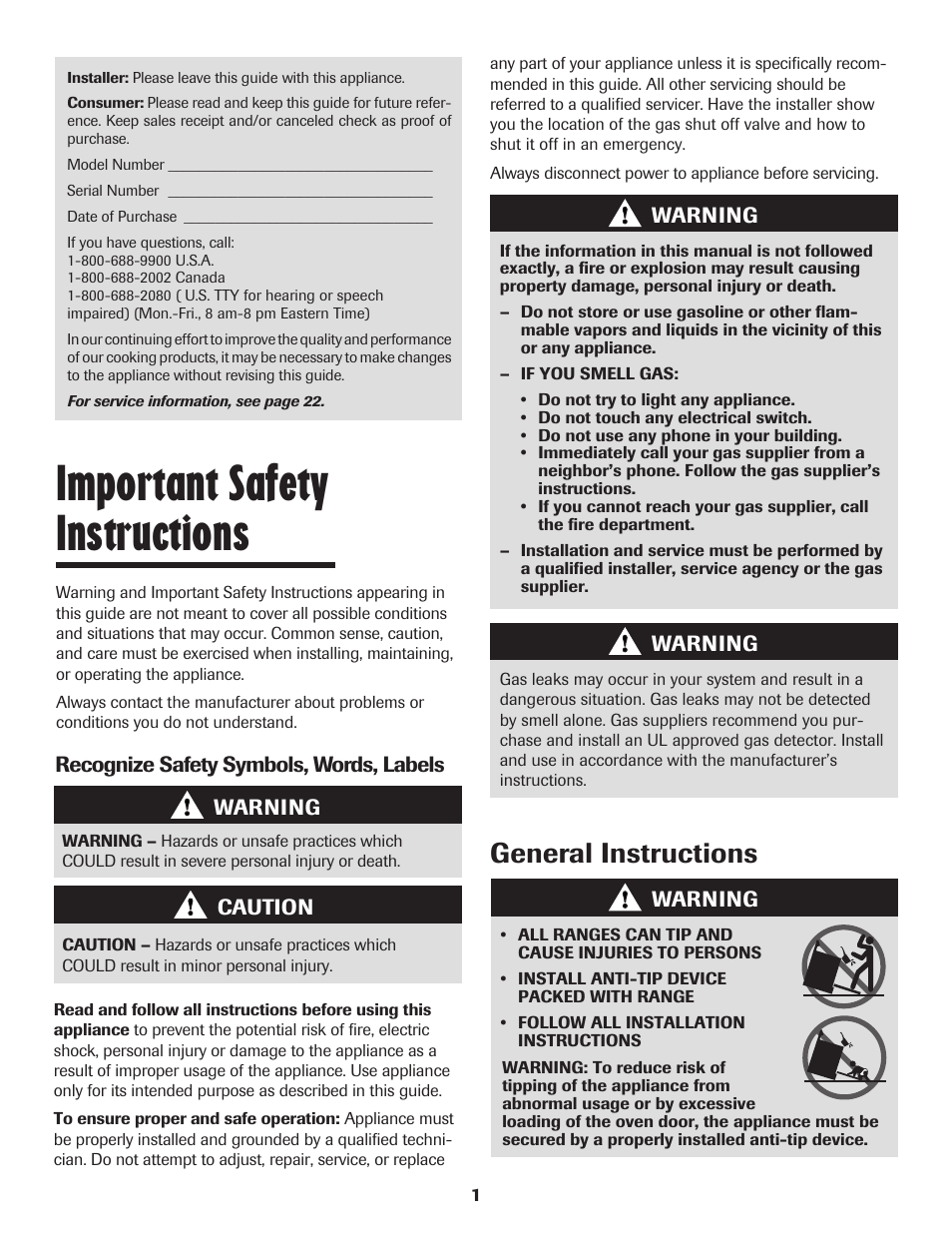 Important safety instructions, General instructions | Maytag 8113P560-60 User Manual | Page 2 / 72