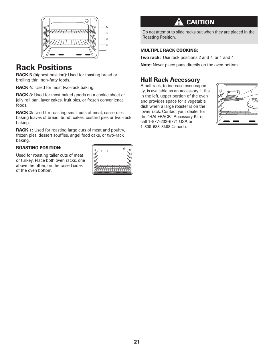 Rack positions, Half rack accessory, Caution | Maytag 8113P560-60 User Manual | Page 22 / 72