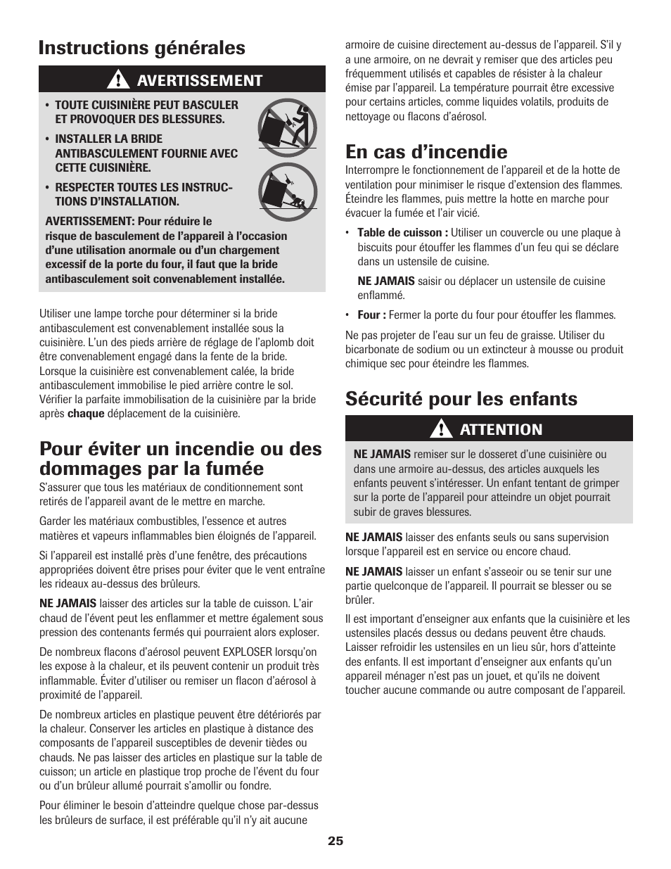 Instructions générales, En cas d’incendie, Sécurité pour les enfants | Maytag 8113P560-60 User Manual | Page 26 / 72