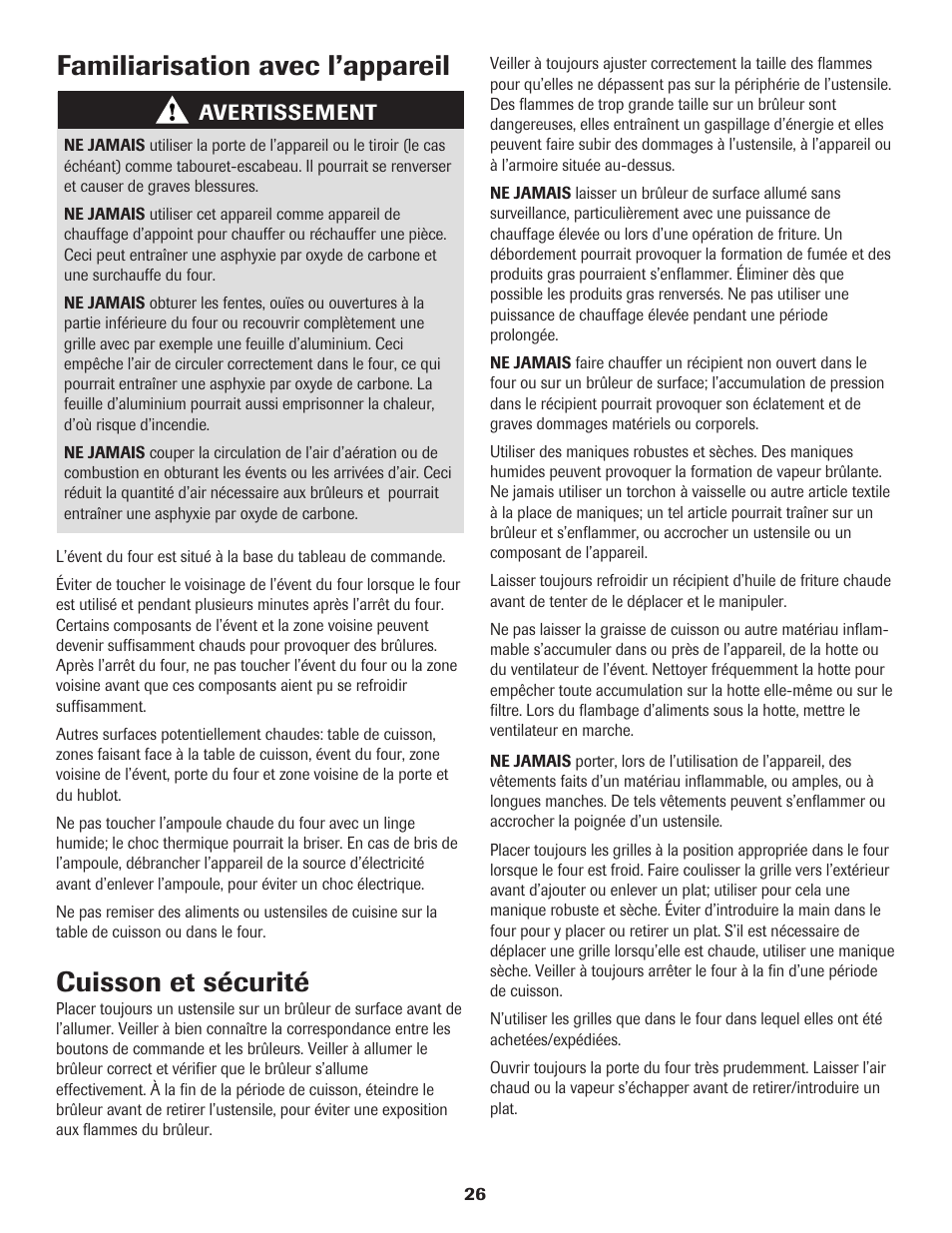 Familiarisation avec l’appareil, Cuisson et sécurité | Maytag 8113P560-60 User Manual | Page 27 / 72