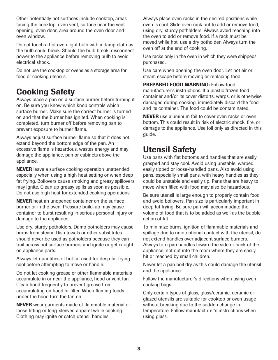 Cooking safety, Utensil safety | Maytag 8113P560-60 User Manual | Page 4 / 72