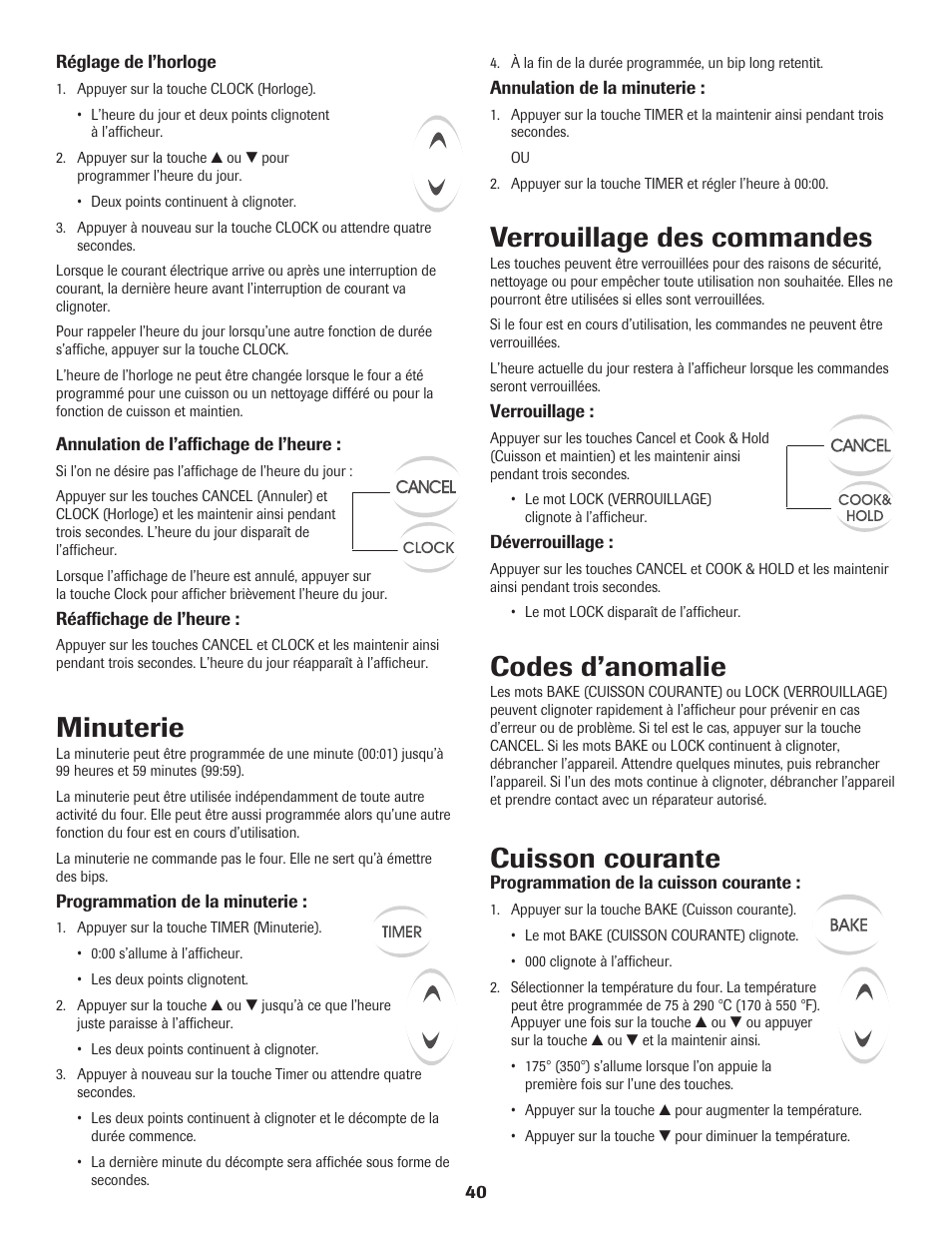Minuterie, Verrouillage des commandes, Codes d’anomalie | Cuisson courante | Maytag 8113P560-60 User Manual | Page 41 / 72
