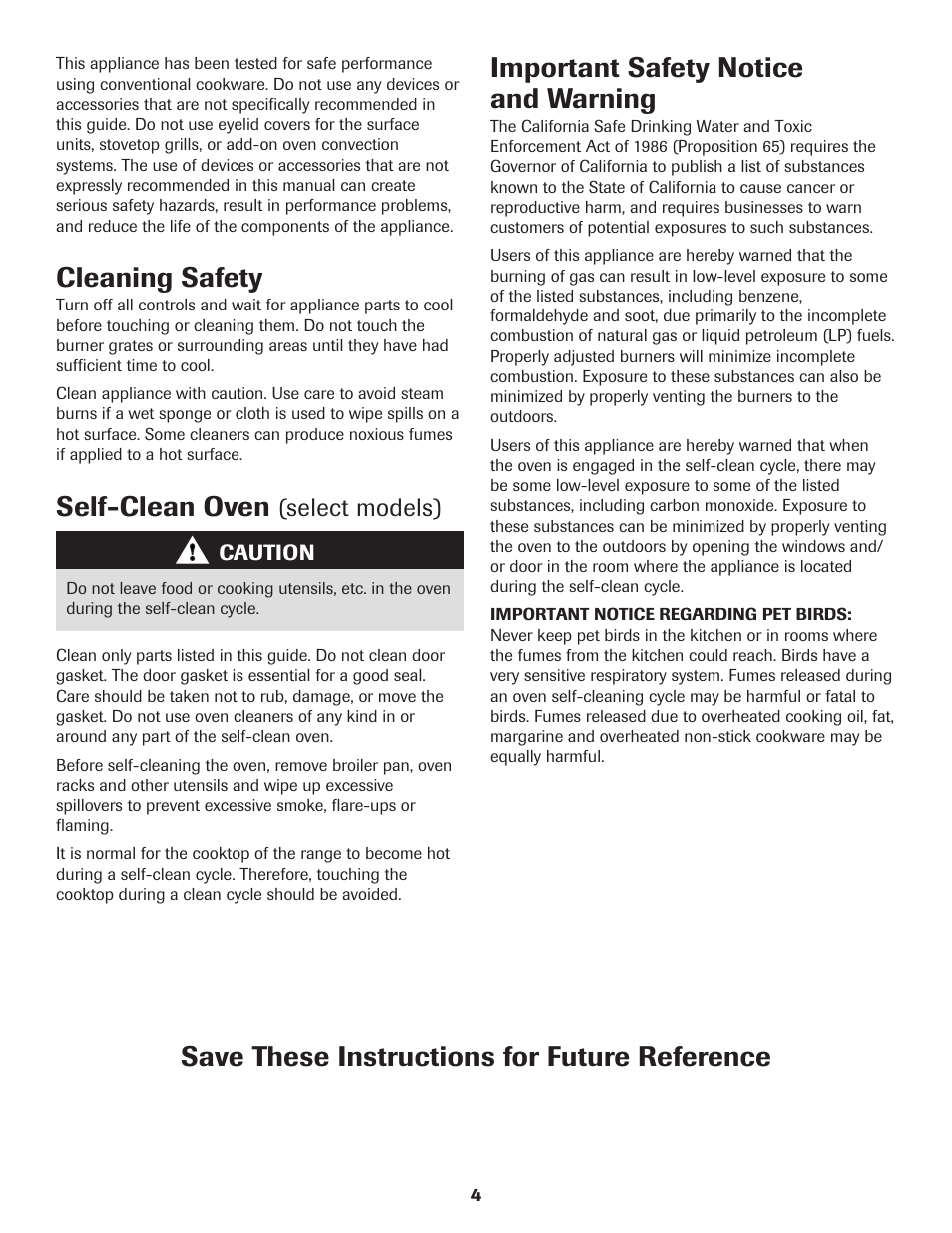 Cleaning safety, Self-clean oven, Important safety notice and warning | Save these instructions for future reference, Select models) | Maytag 8113P560-60 User Manual | Page 5 / 72