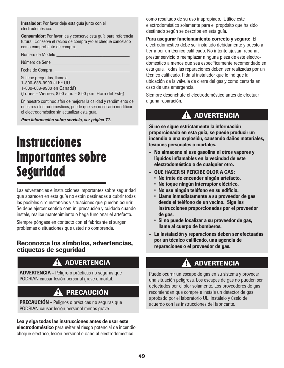 Instrucciones importantes sobre seguridad | Maytag 8113P560-60 User Manual | Page 50 / 72