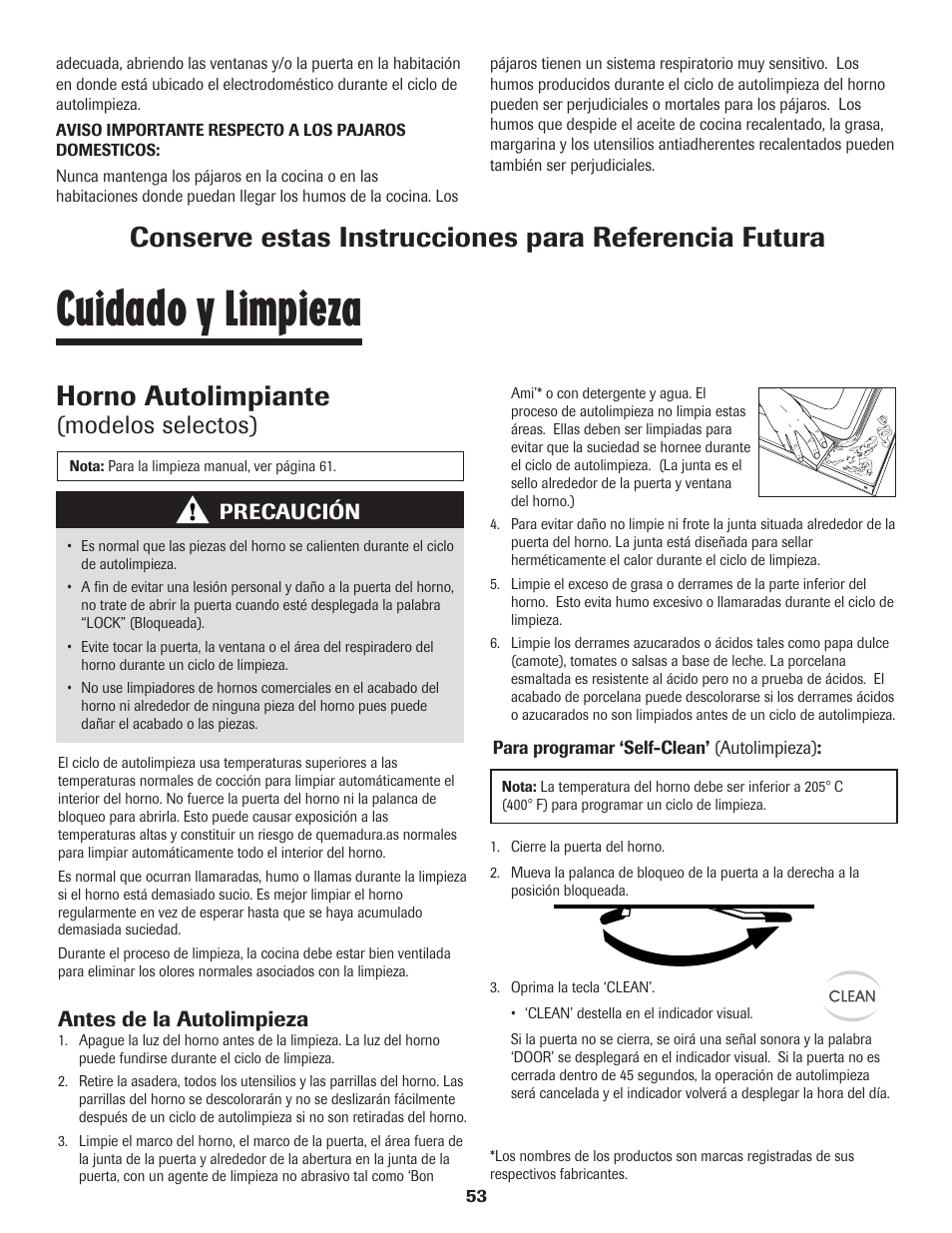 Cuidado y limpieza, Horno autolimpiante, Modelos selectos) | Precaución, Antes de la autolimpieza | Maytag 8113P560-60 User Manual | Page 54 / 72