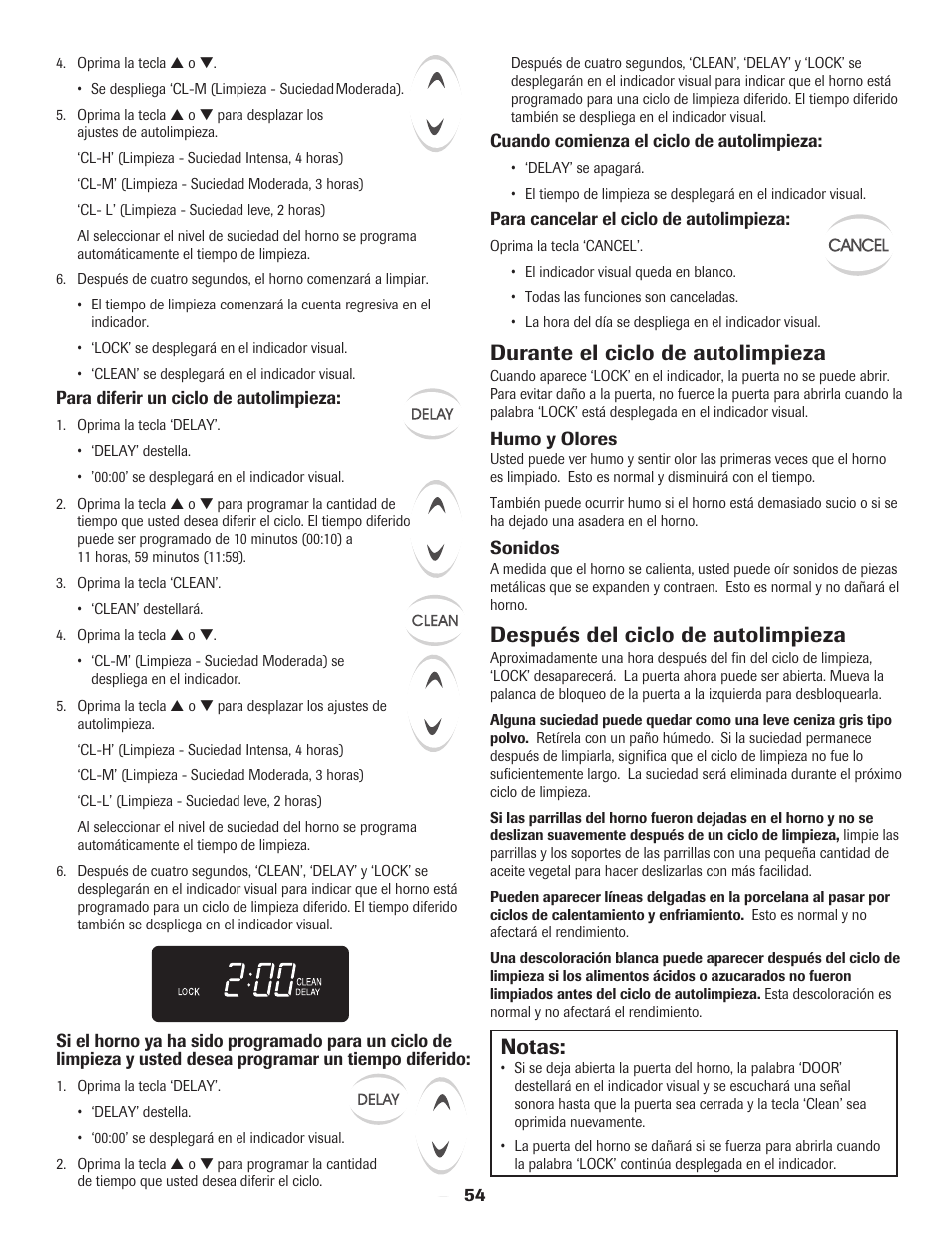 Notas, Durante el ciclo de autolimpieza, Después del ciclo de autolimpieza | Maytag 8113P560-60 User Manual | Page 55 / 72