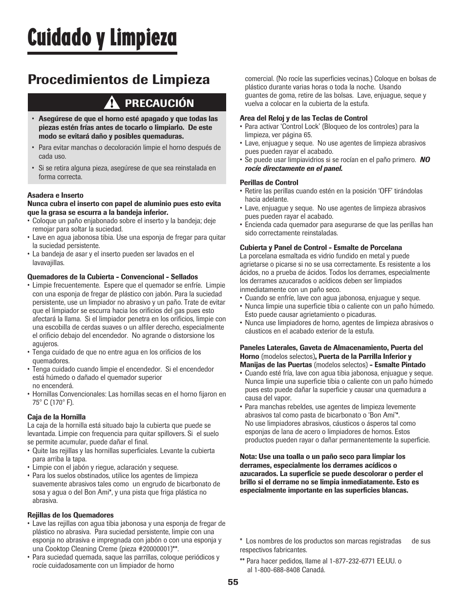 Cuidado y limpieza, Procedimientos de limpieza, Precaución | Maytag 8113P560-60 User Manual | Page 56 / 72