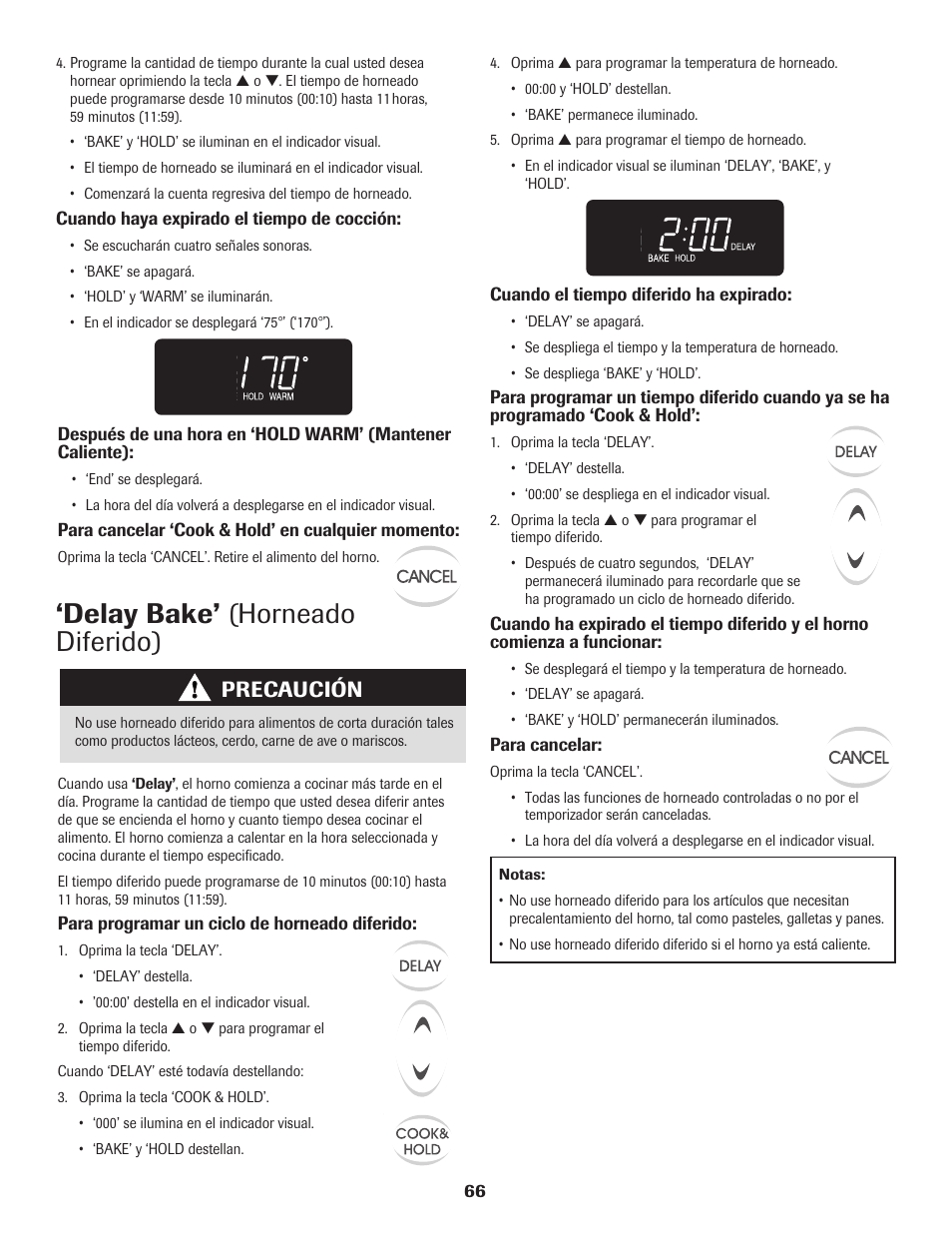 Delay bake’ (horneado diferido), Precaución | Maytag 8113P560-60 User Manual | Page 67 / 72