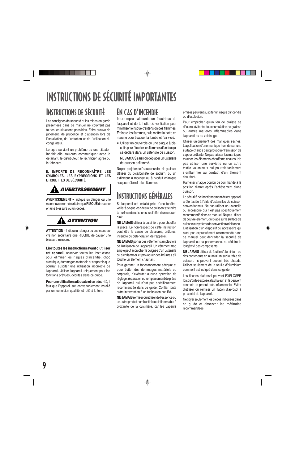 Instructions de sécurité importantes, Instructions de sécurité, En cas d’incendie | Instructions générales | Maytag ELECTRIC COOKSTOP User Manual | Page 10 / 24