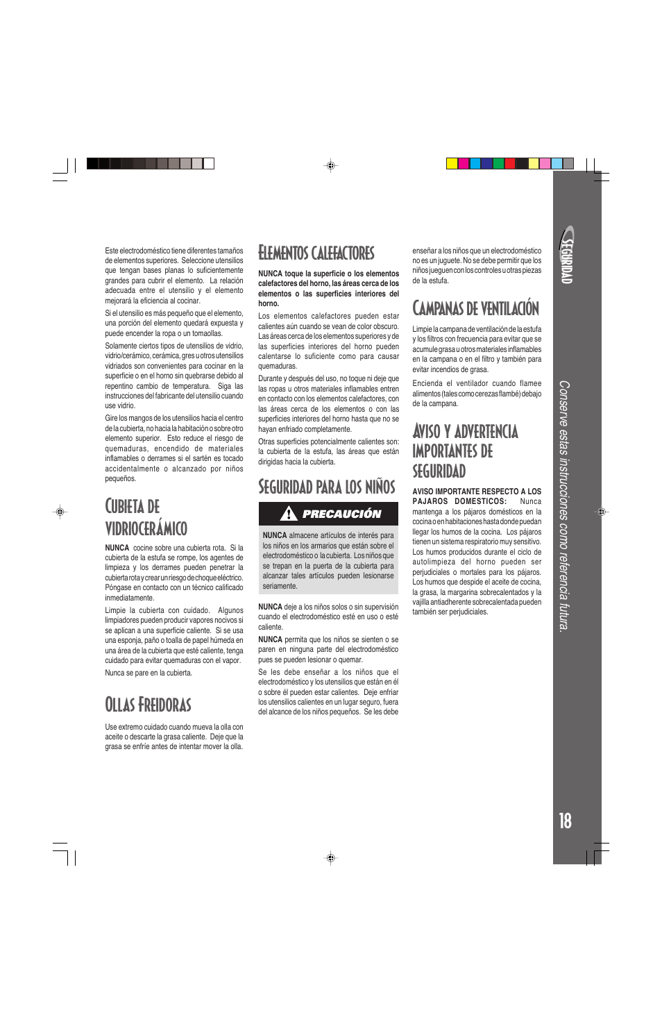 Elementos calefactores, Seguridad para los niños, Cubieta de vidriocerámico | Ollas freidoras, Campanas de ventilación, Aviso y advertencia importantes de seguridad | Maytag ELECTRIC COOKSTOP User Manual | Page 19 / 24