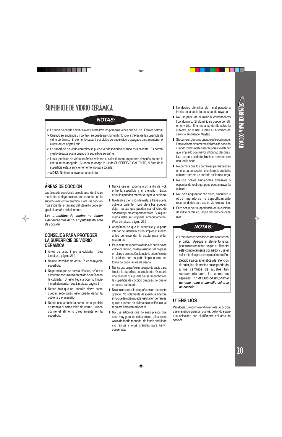 Superficie de vidrio cerámica, Su per ficie p ara c o ci nar | Maytag ELECTRIC COOKSTOP User Manual | Page 21 / 24