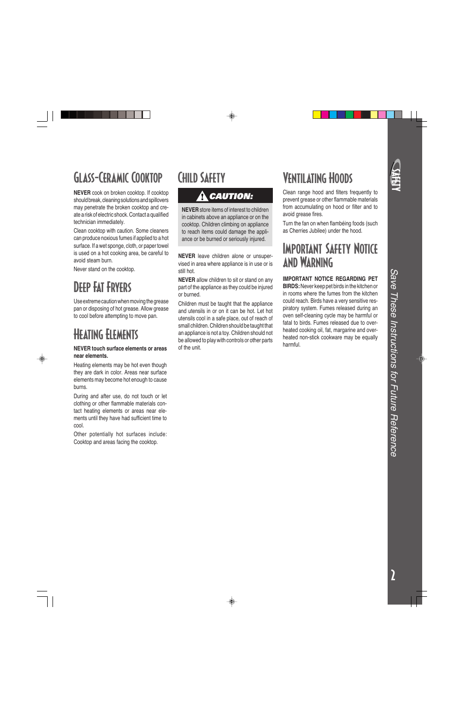 2heating elements, Ventilating hoods, Important safety notice and warning | Glass-ceramic cooktop, Deep fat fryers, Child safety | Maytag ELECTRIC COOKSTOP User Manual | Page 3 / 24