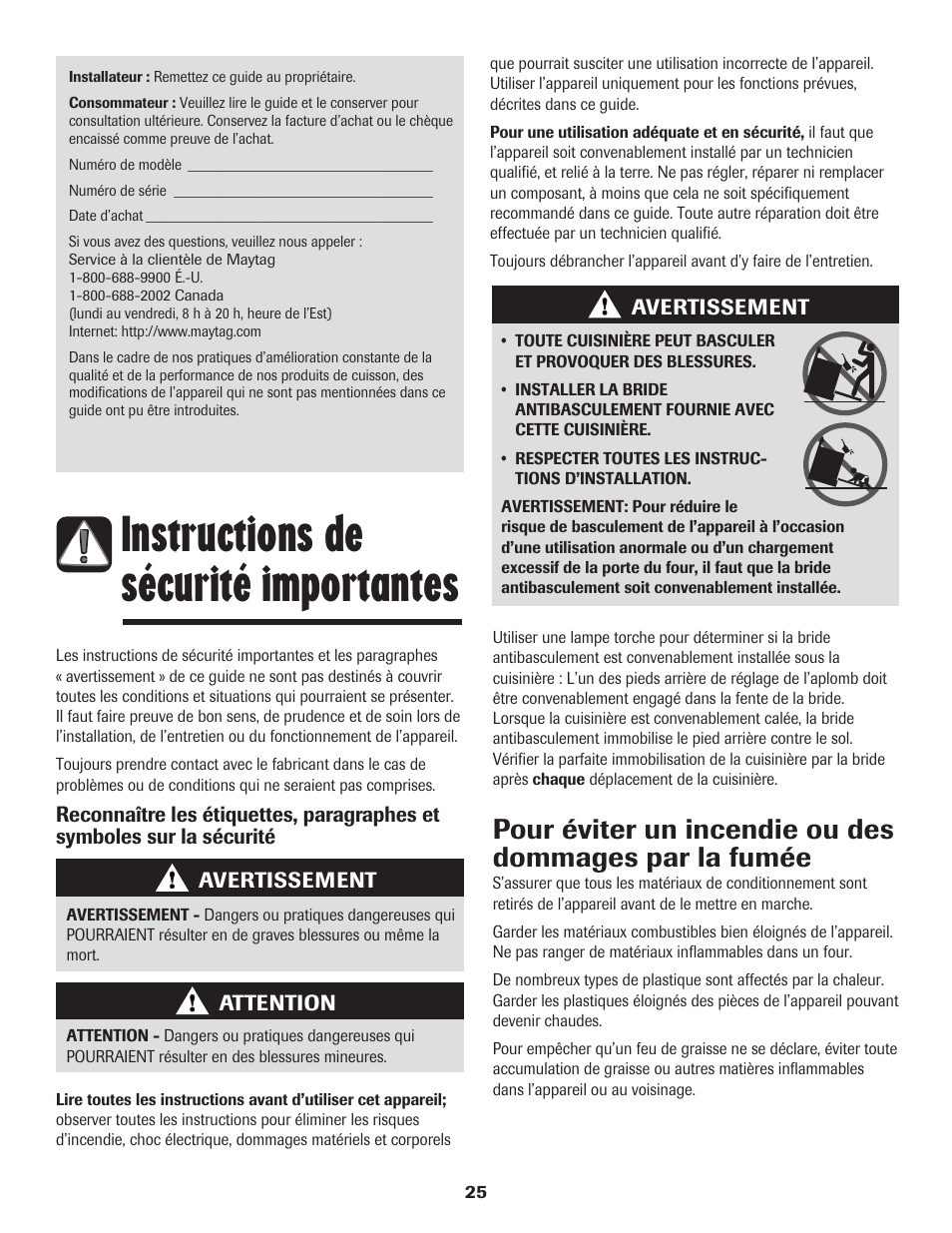 Instructions de sécurité importantes | Maytag PER5750QAW User Manual | Page 26 / 80