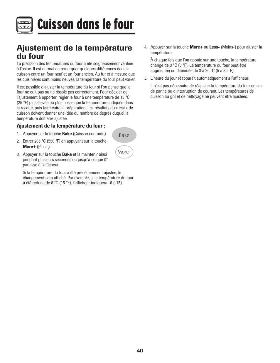 Cuisson dans le four, Ajustement de la température du four | Maytag PER5750QAW User Manual | Page 41 / 80