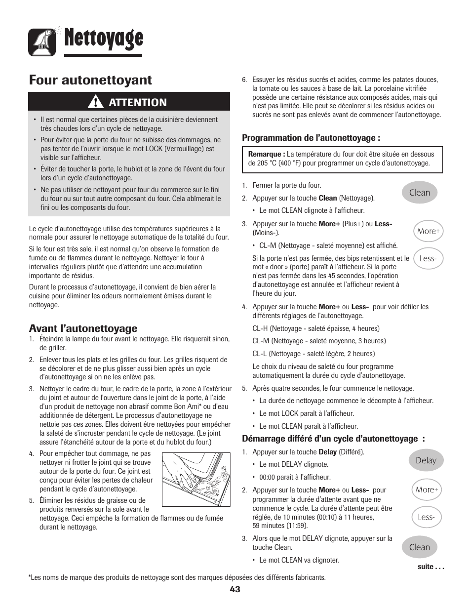 Nettoyage, Four autonettoyant, Attention | Avant l’autonettoyage | Maytag PER5750QAW User Manual | Page 44 / 80