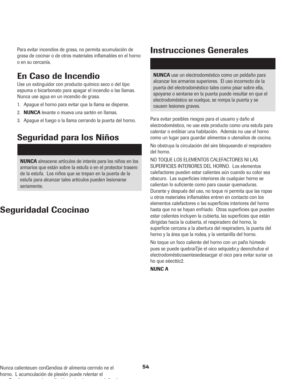 En caso de incendio, Seguridad para los niños instrucciones generales, Seguridadal ccocinao | Maytag PER5750QAW User Manual | Page 55 / 80