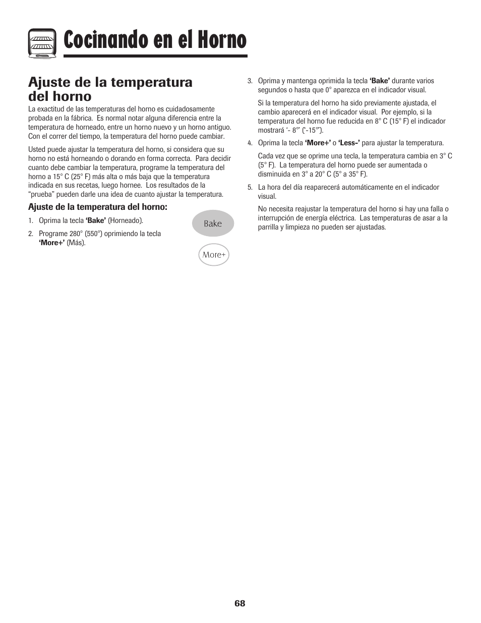 Cocinando en el horno, Ajuste de la temperatura del horno | Maytag PER5750QAW User Manual | Page 69 / 80