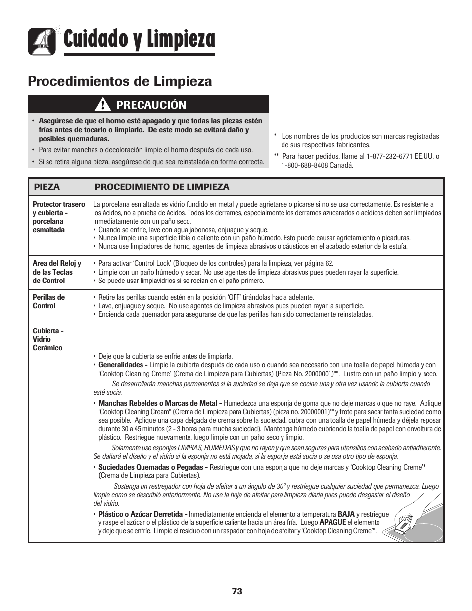 Cuidado y limpieza, Procedimientos de limpieza, Precaución | Maytag PER5750QAW User Manual | Page 74 / 80