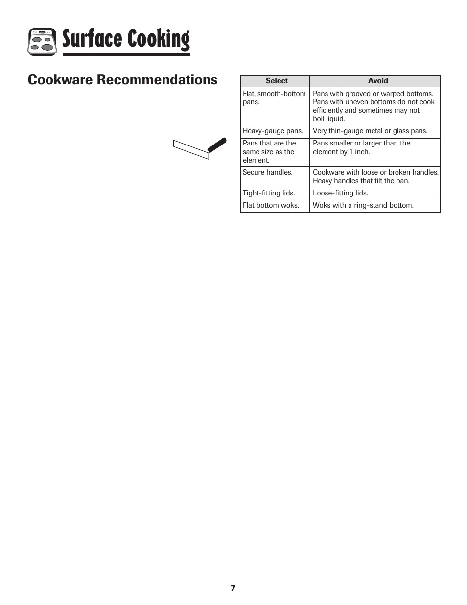 Surface cooking, Cookware recommendations | Maytag PER5750QAW User Manual | Page 8 / 80