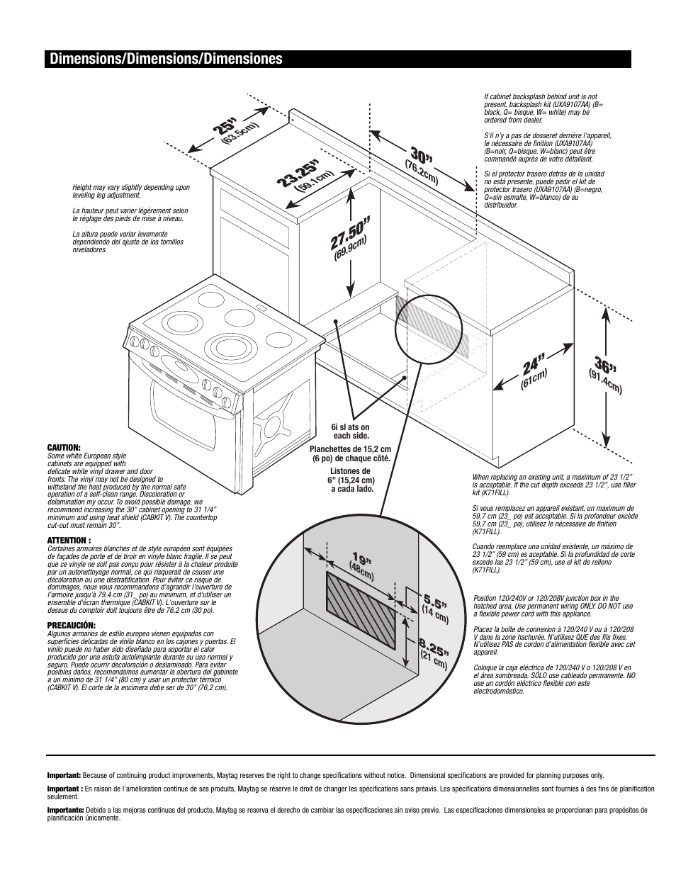 Dimensions/dimensions/dimensiones | Maytag 8101P668-60 User Manual | Page 10 / 14