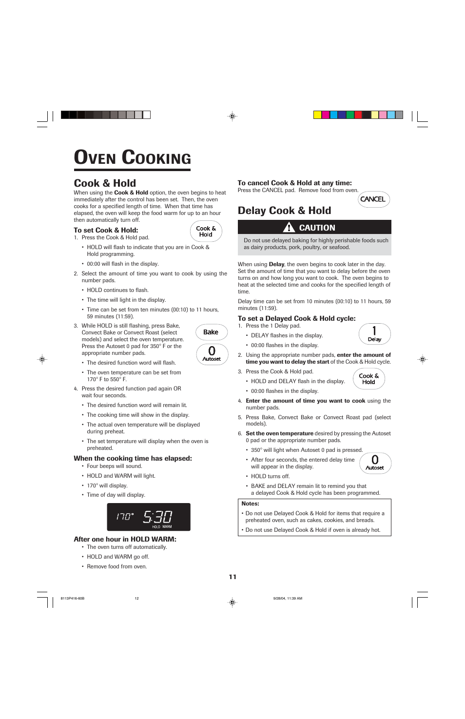Ooking, Cook & hold, Delay cook & hold | Maytag AES5730BAB User Manual | Page 12 / 92