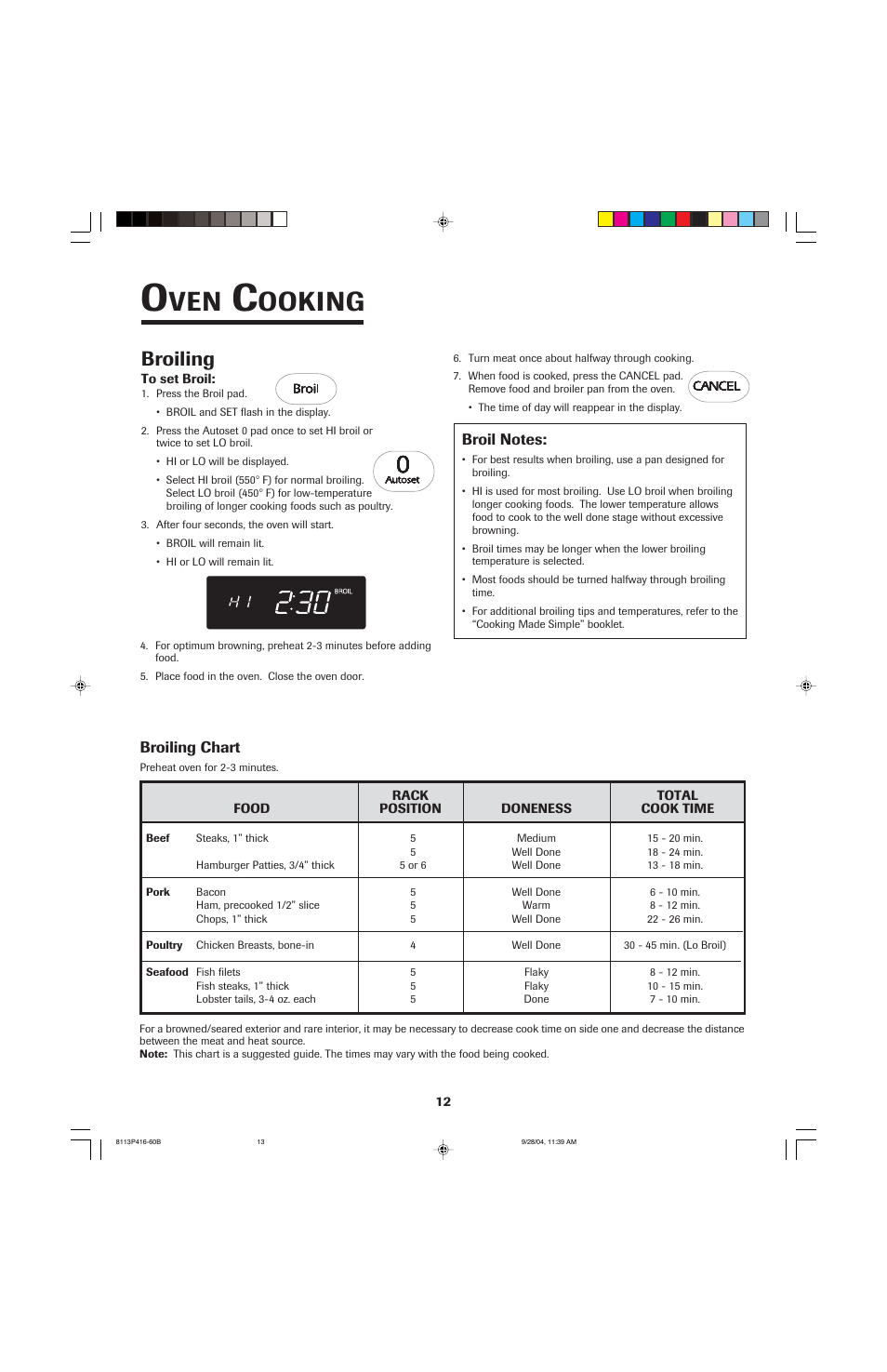 Ooking, Broiling | Maytag AES5730BAB User Manual | Page 13 / 92