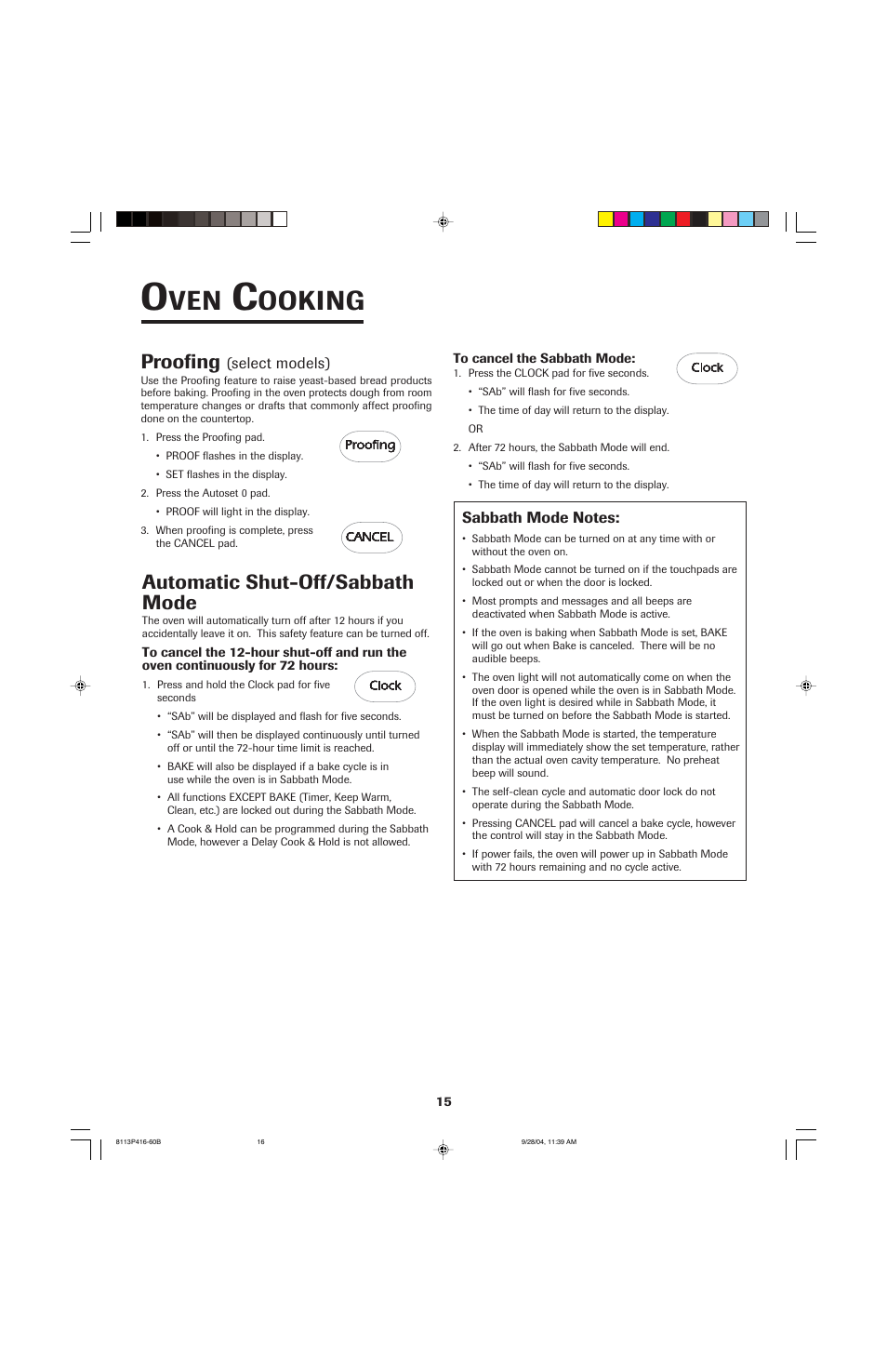 Ooking, Automatic shut-off/sabbath mode, Proofing | Maytag AES5730BAB User Manual | Page 16 / 92