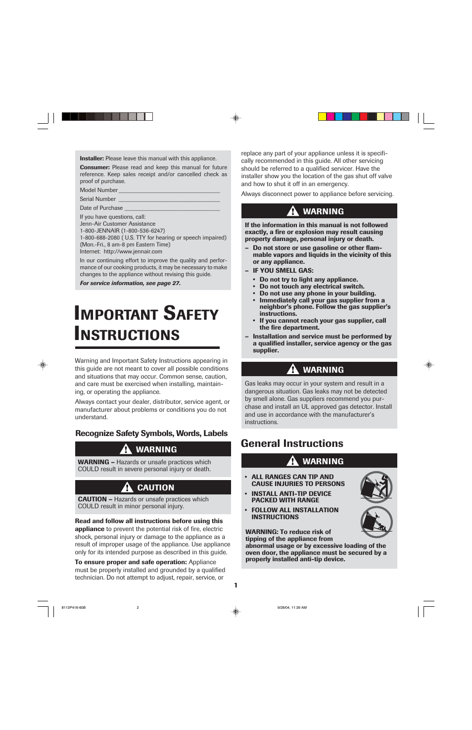 Mportant, Afety, Nstructions | General instructions | Maytag AES5730BAB User Manual | Page 2 / 92