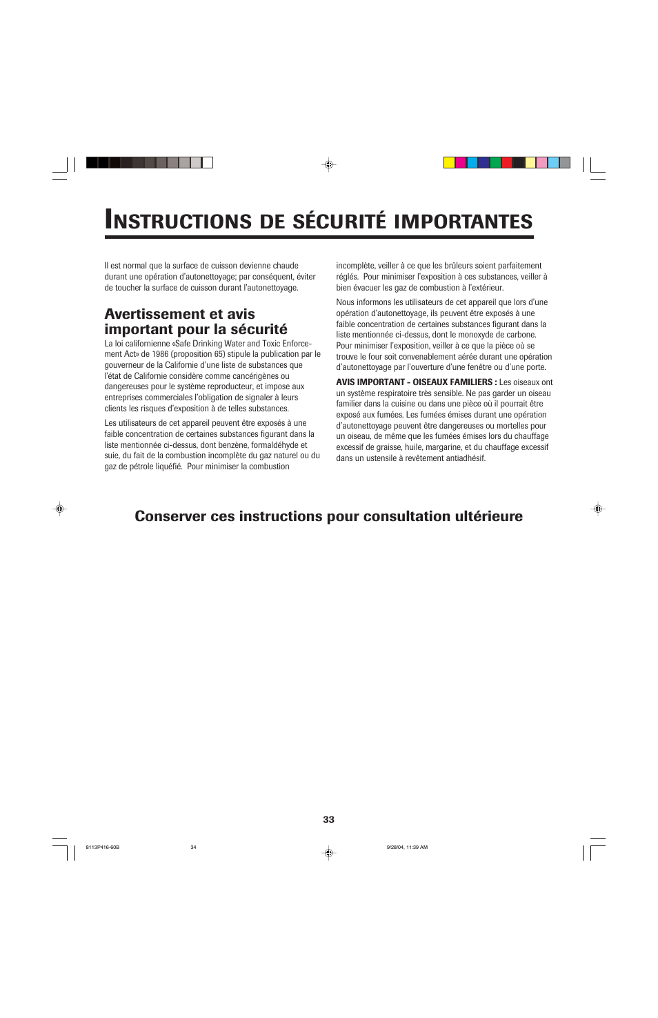 Nstructions, Sécurité, Importantes | Maytag AES5730BAB User Manual | Page 34 / 92