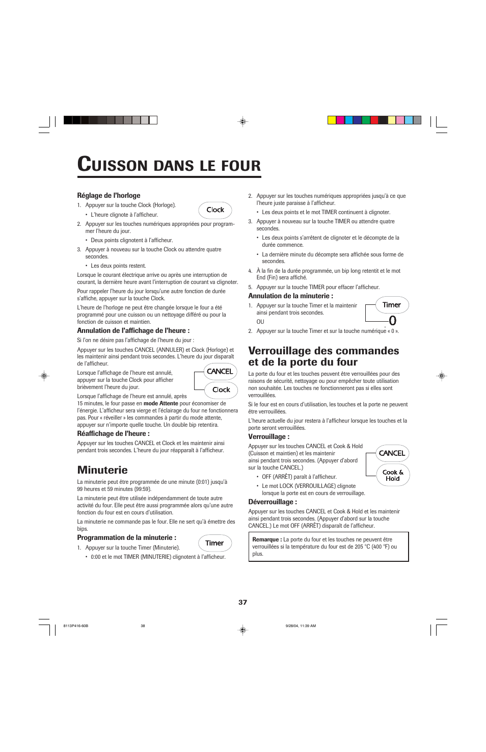 Uisson, Dans, Four | Minuterie, Verrouillage des commandes et de la porte du four | Maytag AES5730BAB User Manual | Page 38 / 92