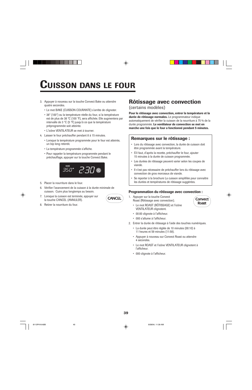 Uisson, Dans, Four | Rôtissage avec convection | Maytag AES5730BAB User Manual | Page 40 / 92