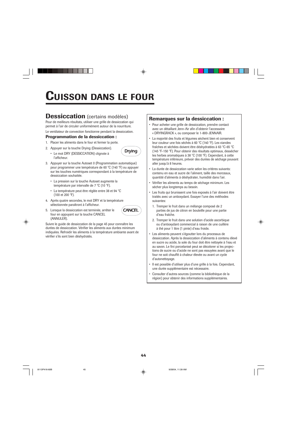 Uisson, Dans, Four | Dessiccation | Maytag AES5730BAB User Manual | Page 45 / 92