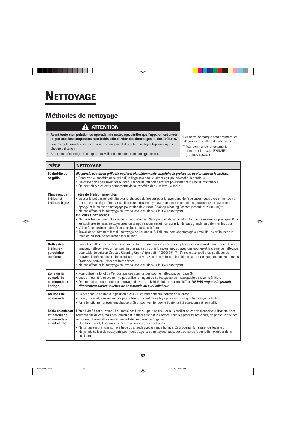 Ettoyage, Méthodes de nettoyage | Maytag AES5730BAB User Manual | Page 53 / 92