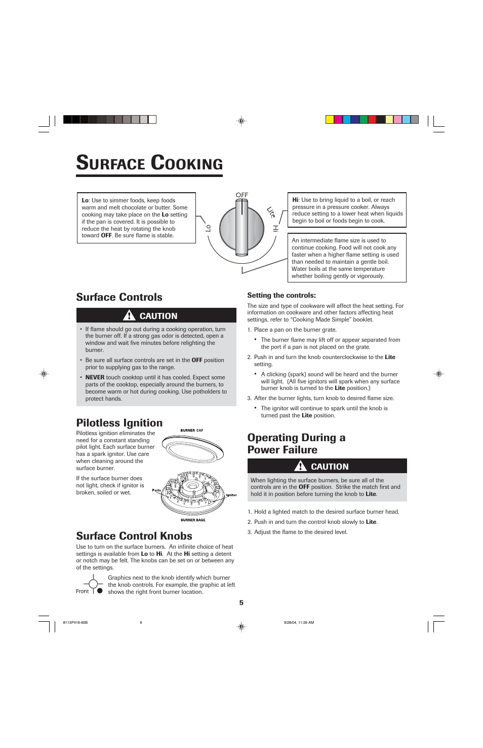 Urface, Ooking, Surface controls pilotless ignition | Maytag AES5730BAB User Manual | Page 6 / 92