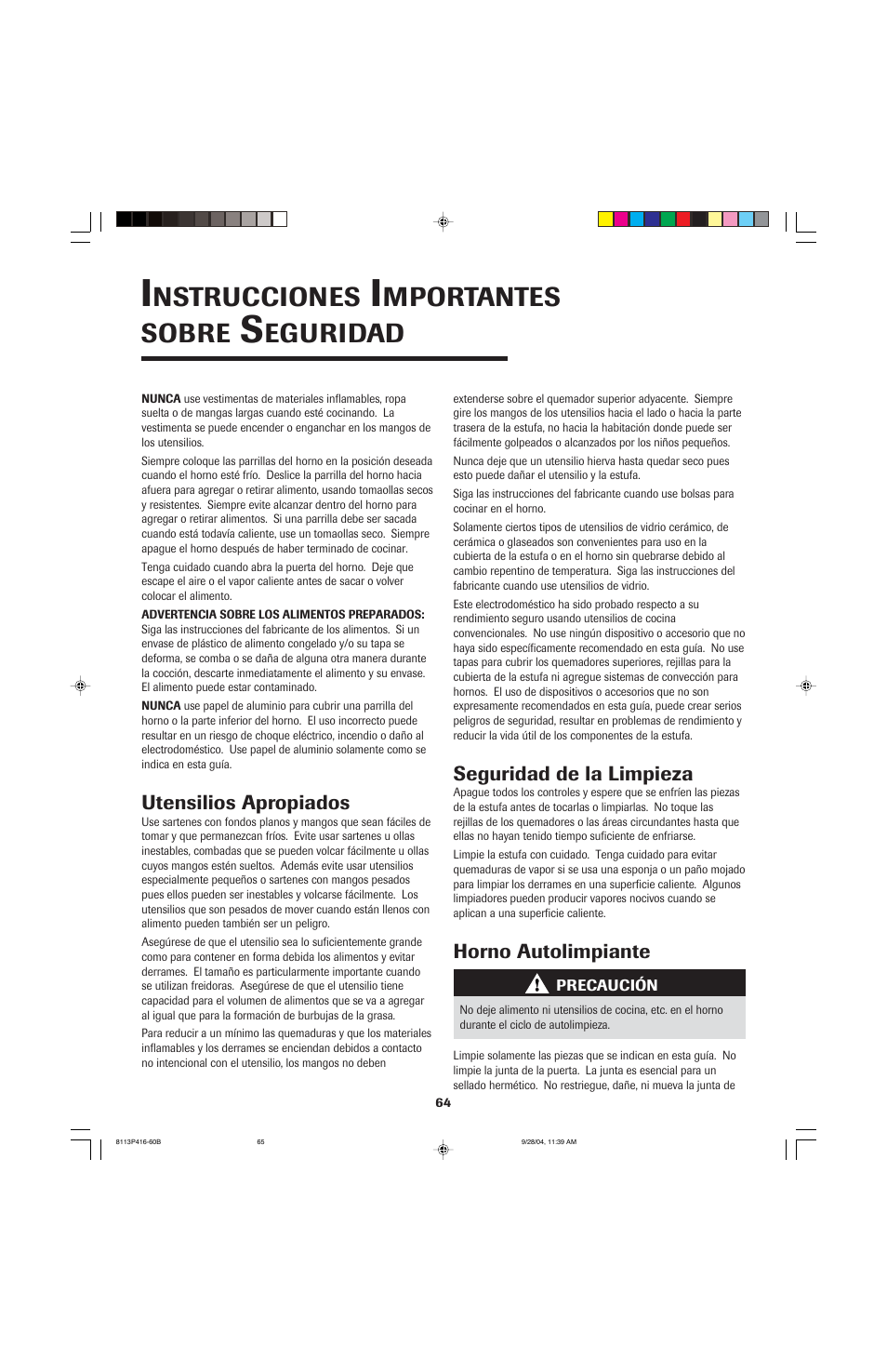 Nstrucciones, Mportantes sobre, Eguridad | Maytag AES5730BAB User Manual | Page 65 / 92