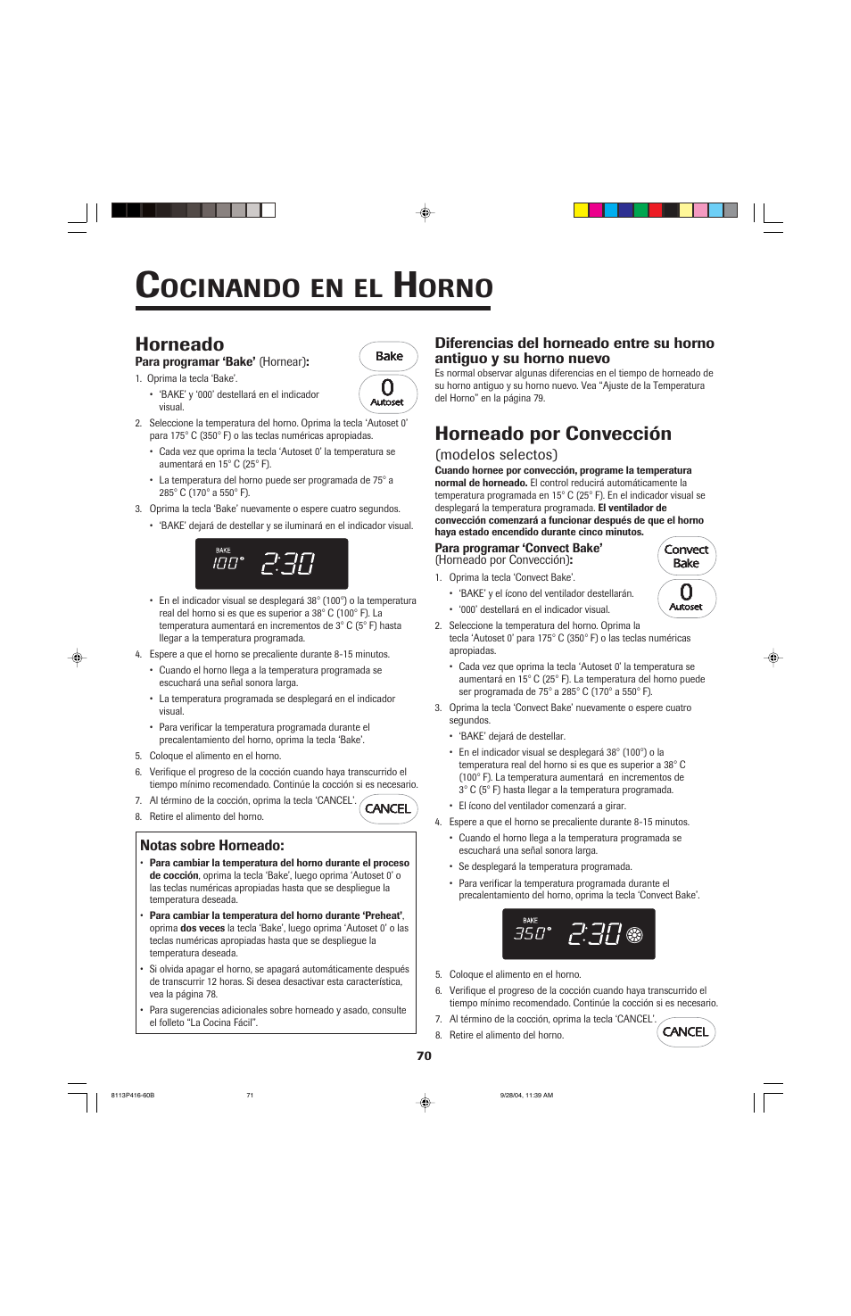 Ocinando, Orno, Horneado | Horneado por convección | Maytag AES5730BAB User Manual | Page 71 / 92