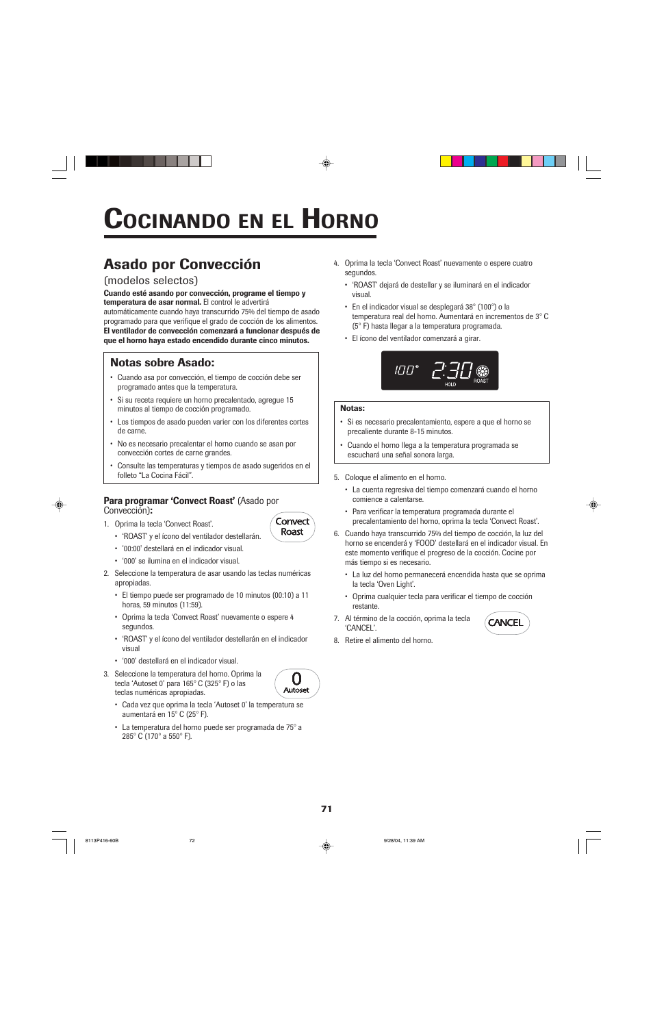 Ocinando, Orno, Asado por convección | Maytag AES5730BAB User Manual | Page 72 / 92