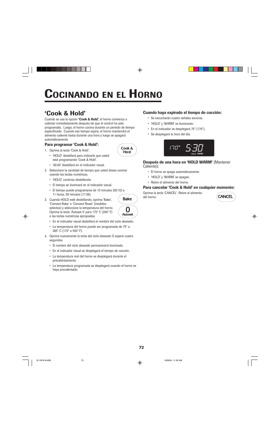 Ocinando, Orno, Cook & hold | Maytag AES5730BAB User Manual | Page 73 / 92