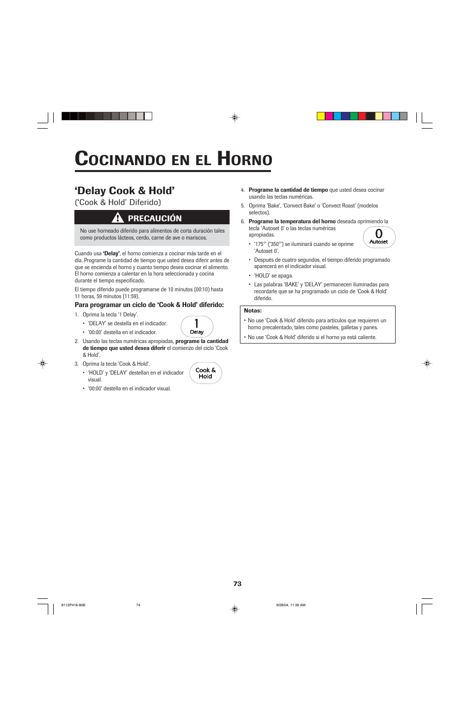 Ocinando, Orno, Delay cook & hold | Maytag AES5730BAB User Manual | Page 74 / 92