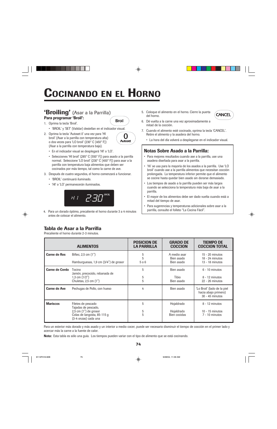 Ocinando, Orno, Broiling | Maytag AES5730BAB User Manual | Page 75 / 92