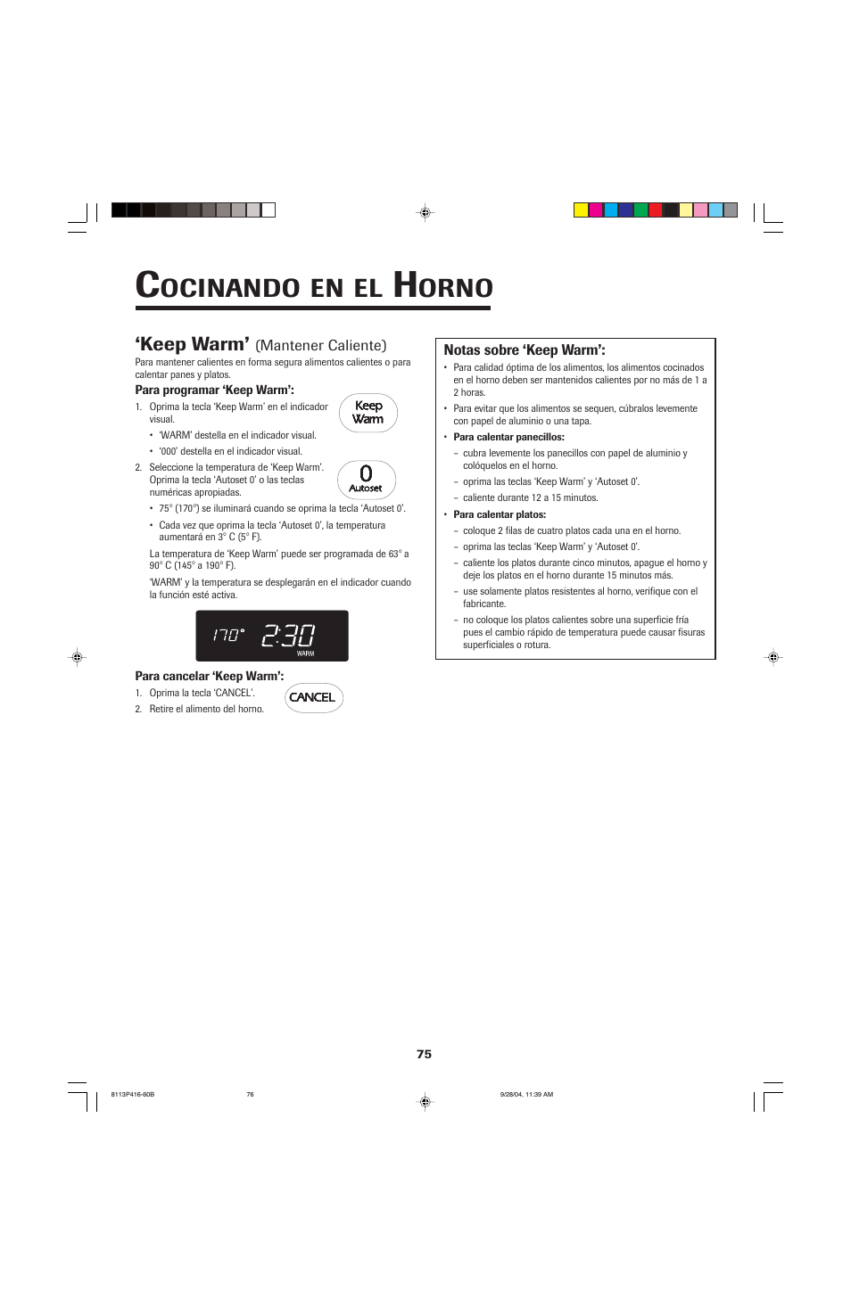 Ocinando, Orno, Keep warm | Maytag AES5730BAB User Manual | Page 76 / 92