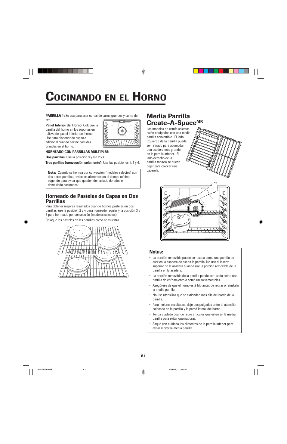 Ocinando, Orno, Media parrilla create-a-space | Maytag AES5730BAB User Manual | Page 82 / 92
