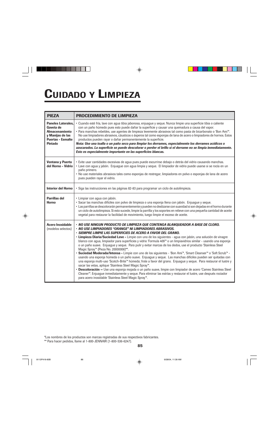 Uidado, Impieza | Maytag AES5730BAB User Manual | Page 86 / 92