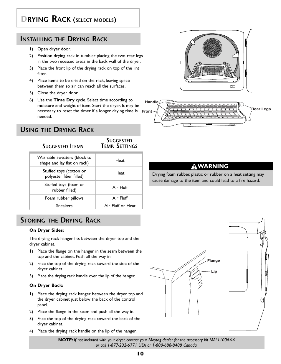 Rying, Warning | Maytag MD 68 User Manual | Page 11 / 36