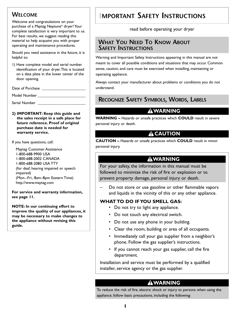Mportant, Afety, Nstructions | Maytag MD 68 User Manual | Page 2 / 36
