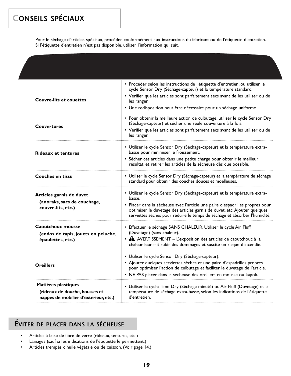 Onseils spéciaux | Maytag MD 68 User Manual | Page 20 / 36
